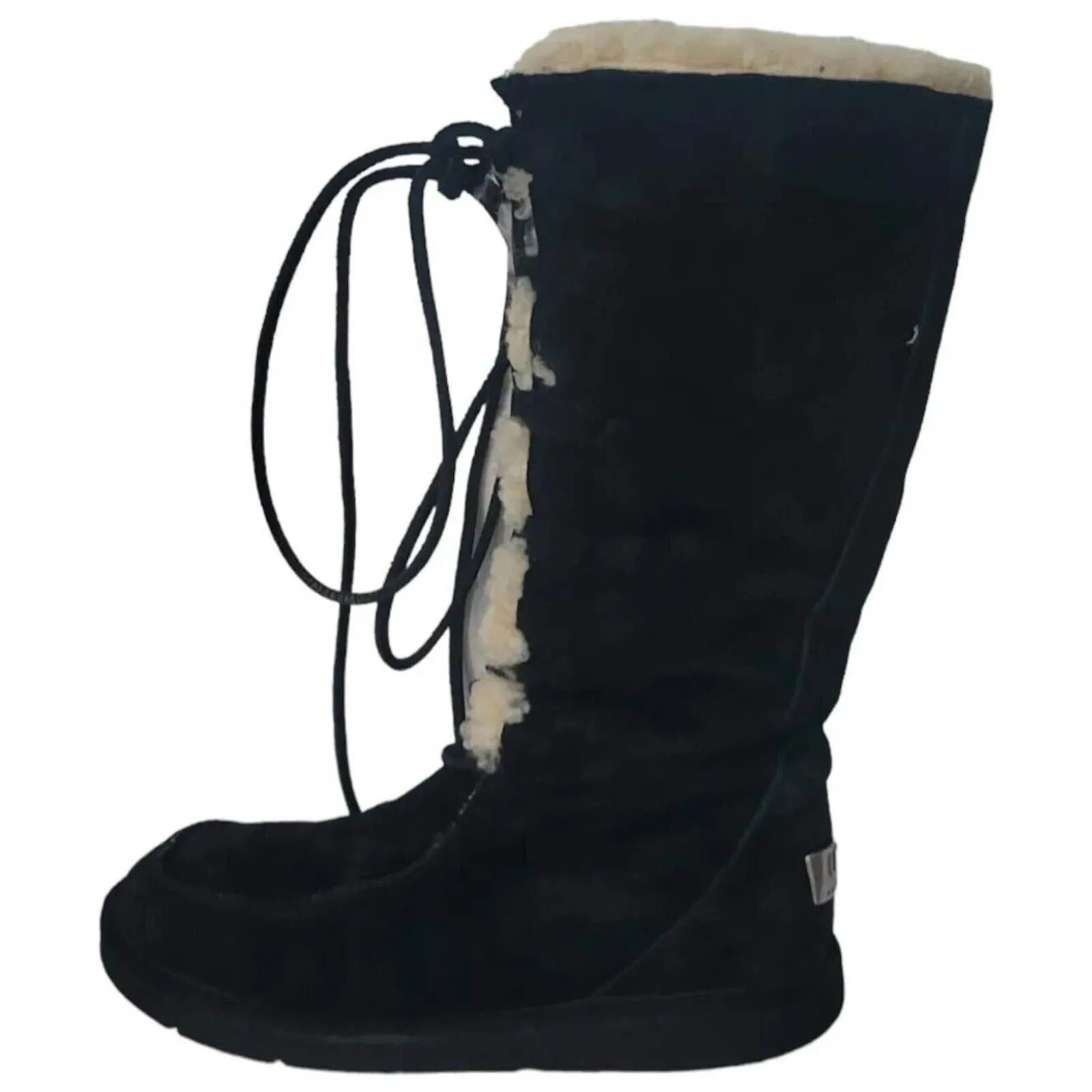 (Used) Ugg Boots Black Suede Lace Up Shearling Tall Women Boots Size US 8 / EU 39