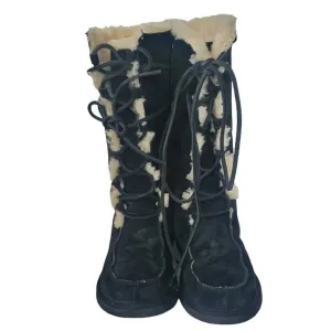 (Used) Ugg Boots Black Suede Lace Up Shearling Tall Women Boots Size US 8 / EU 39