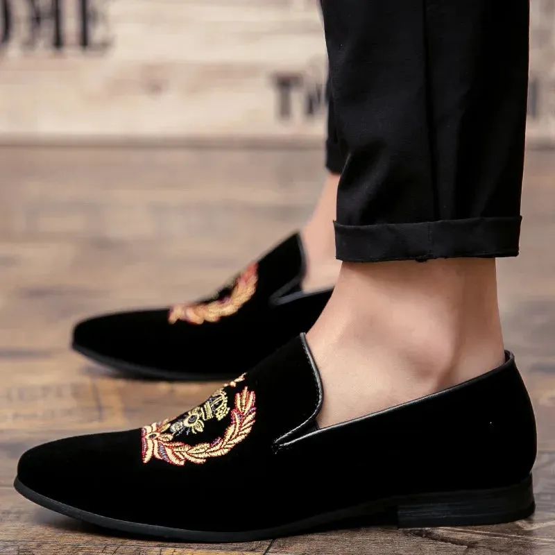 Velvet slippers with embroidered coat of arms