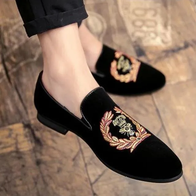 Velvet slippers with embroidered coat of arms