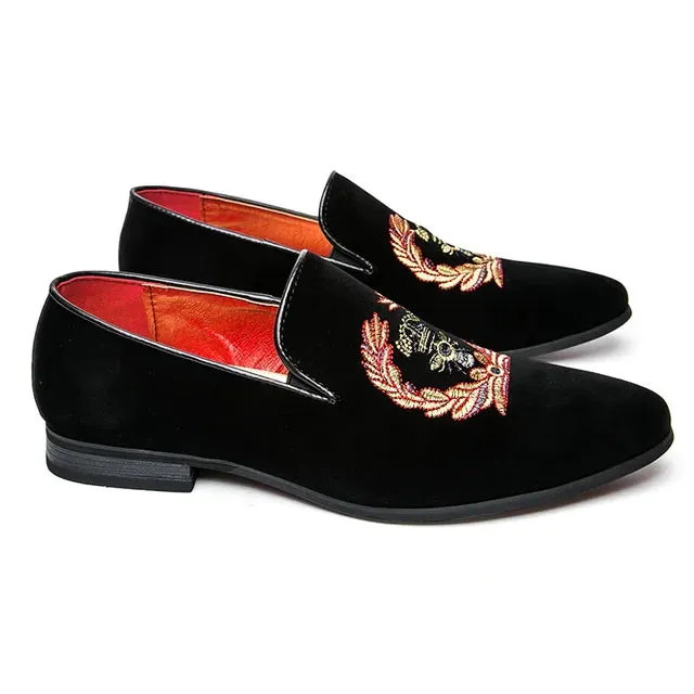 Velvet slippers with embroidered coat of arms