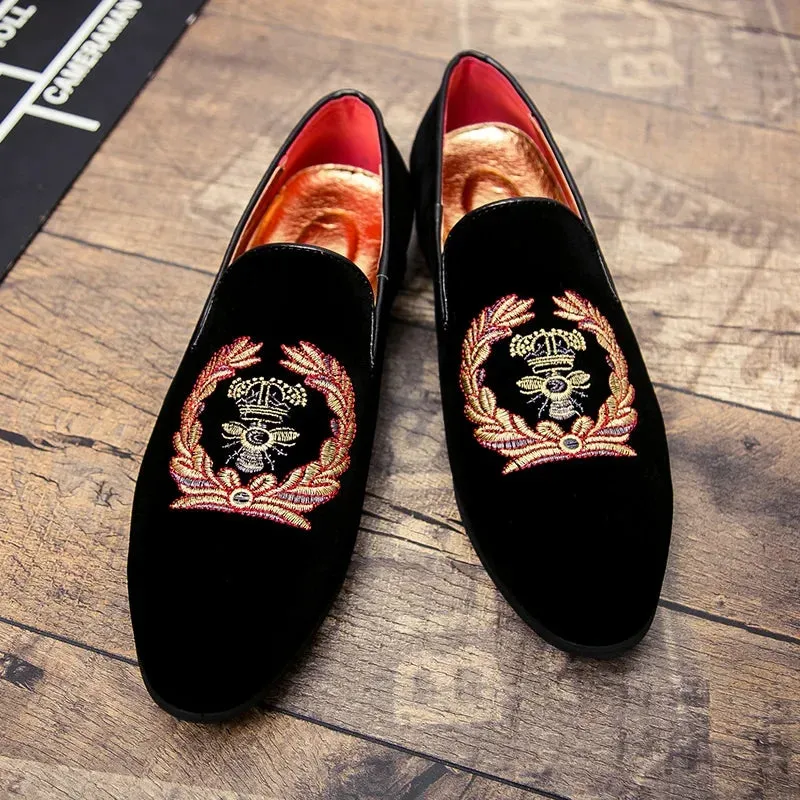 Velvet slippers with embroidered coat of arms