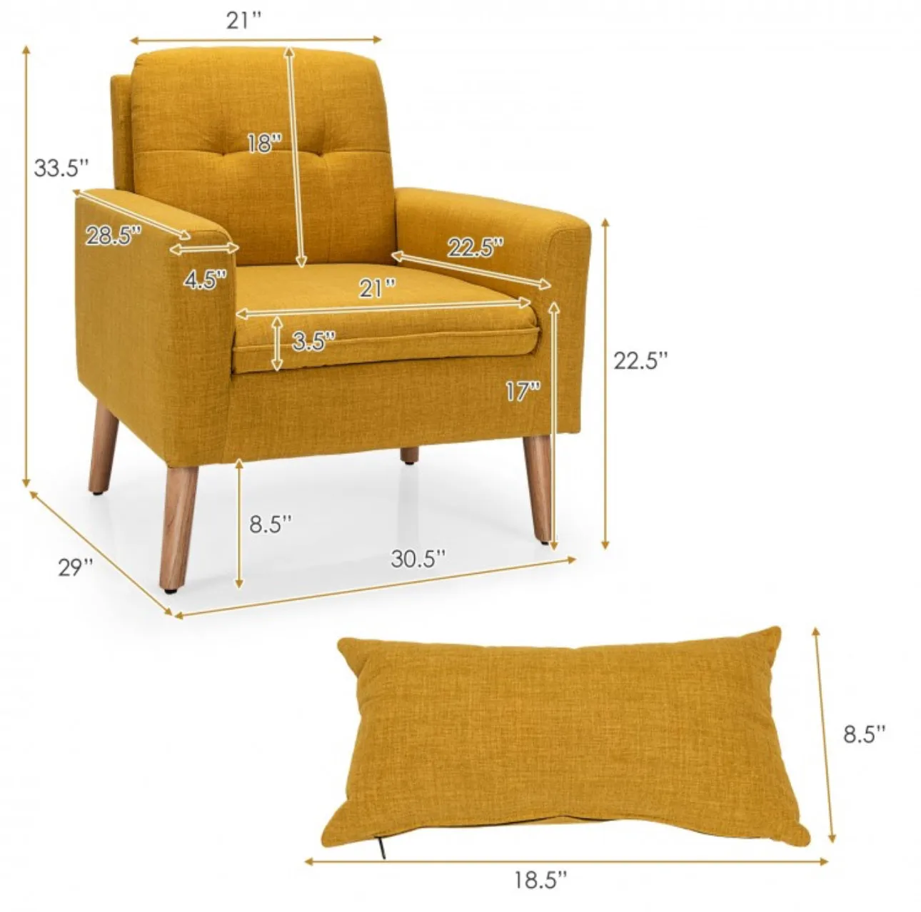 Very Elegant Modern Linen Fabric Single Sofa Couch Armchair With Waist Pillow For Living Room, Office, Cottage | Accent Chair | Heavy Duty
