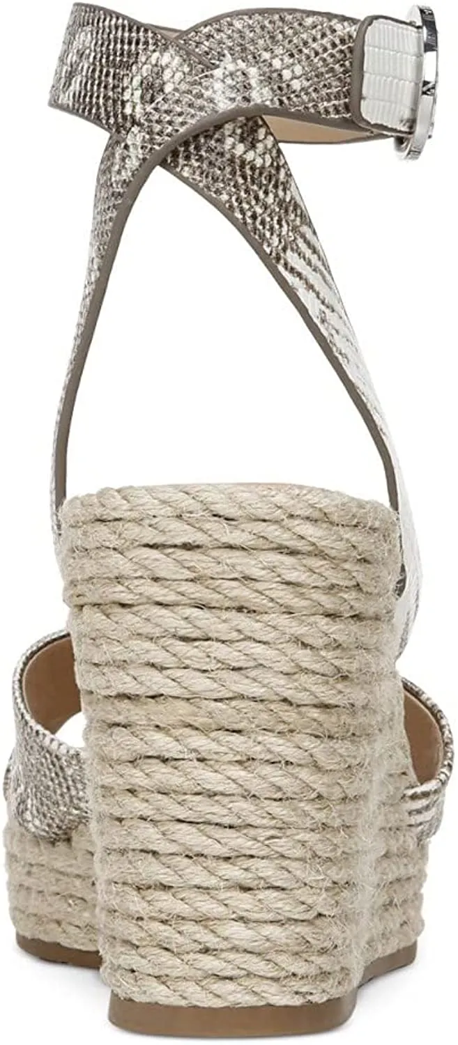 VIA SPIGA Womens Blanc Green Ring Lizard Skin Adjustable Strap Cushioned Sesilia Square Toe Wedge Buckle Leather Espadrille Shoes 8.5 M