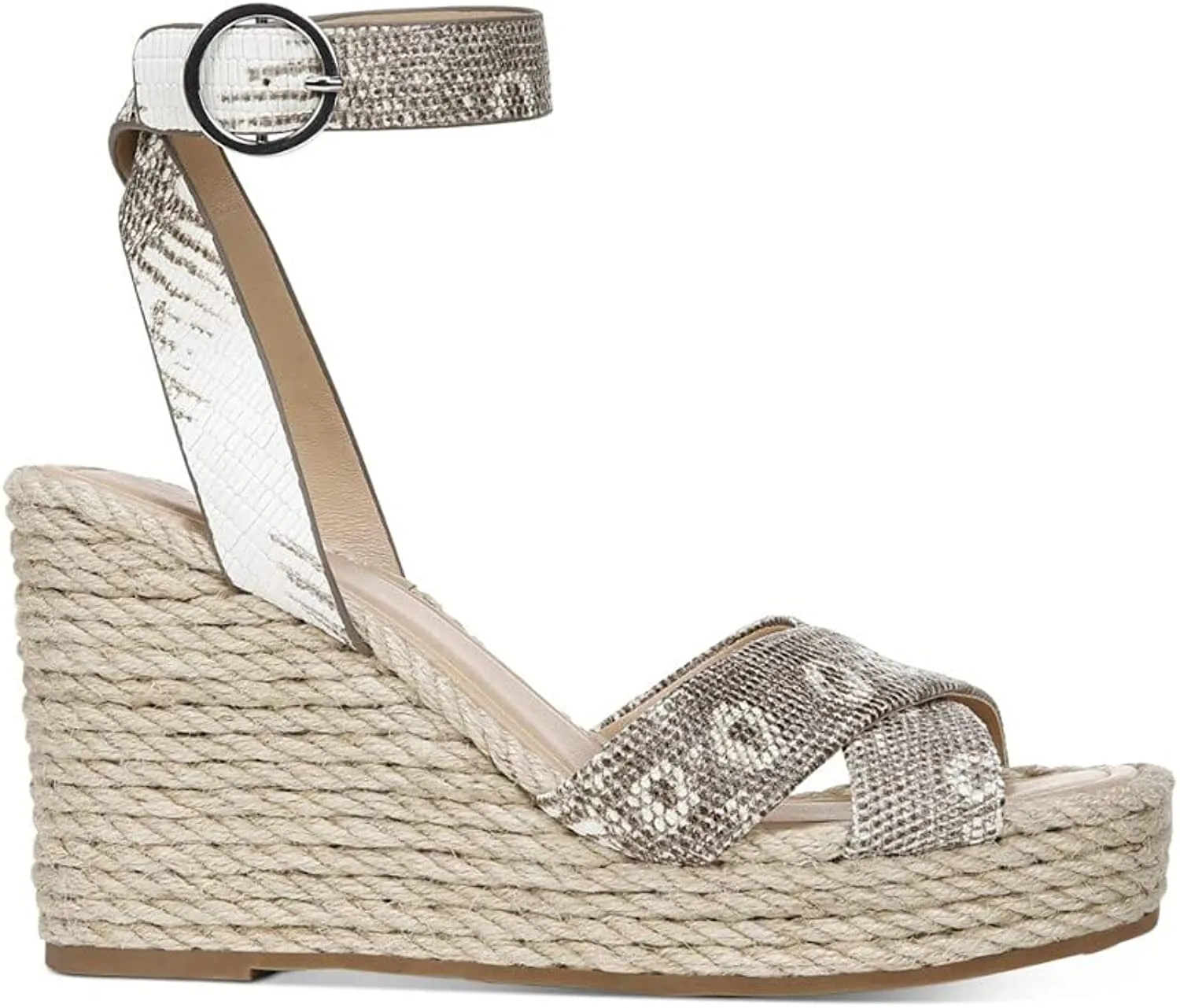 VIA SPIGA Womens Blanc Green Ring Lizard Skin Adjustable Strap Cushioned Sesilia Square Toe Wedge Buckle Leather Espadrille Shoes 8.5 M