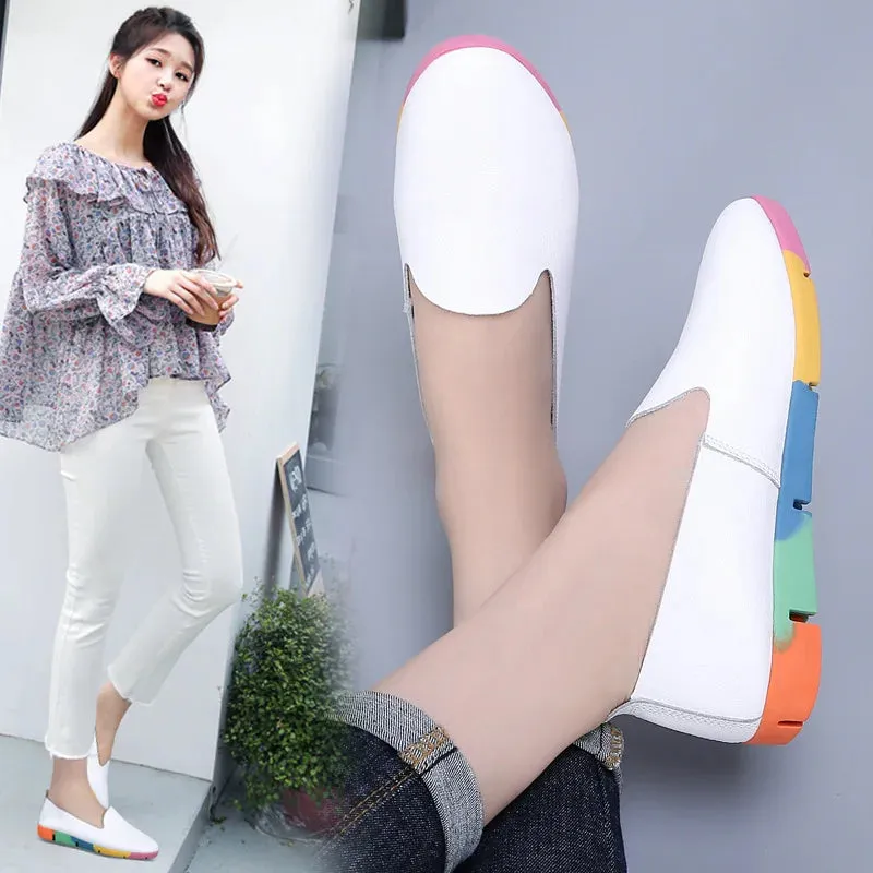 WOIZGIC Women Flats Mother Ladies Female Shoes Loafers Cow Genuine Leather Pigskin Slip On Feminino Nurse Peas 35-44 AZE-912