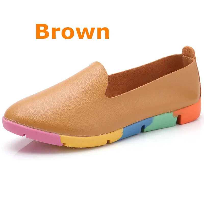 WOIZGIC Women Flats Mother Ladies Female Shoes Loafers Cow Genuine Leather Pigskin Slip On Feminino Nurse Peas 35-44 AZE-912