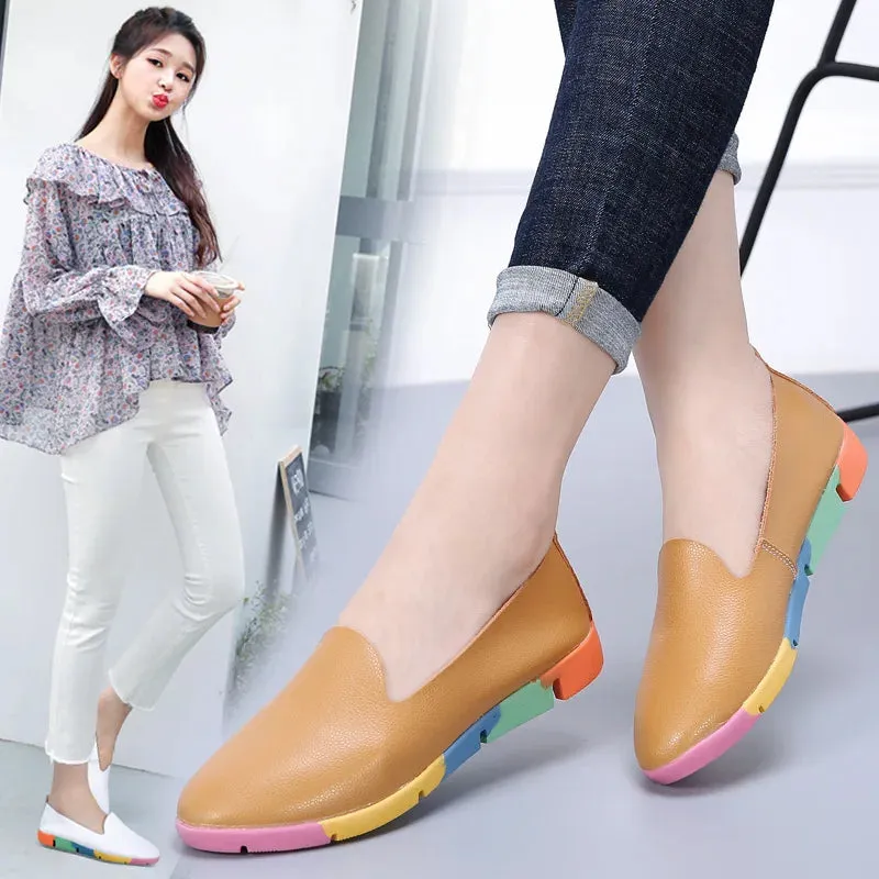 WOIZGIC Women Flats Mother Ladies Female Shoes Loafers Cow Genuine Leather Pigskin Slip On Feminino Nurse Peas 35-44 AZE-912