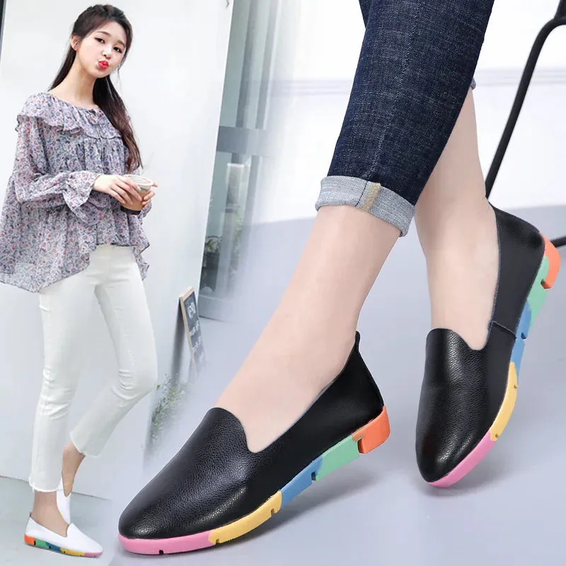 WOIZGIC Women Flats Mother Ladies Female Shoes Loafers Cow Genuine Leather Pigskin Slip On Feminino Nurse Peas 35-44 AZE-912