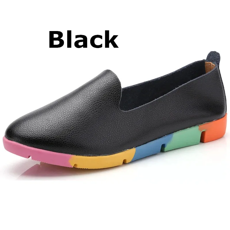 WOIZGIC Women Flats Mother Ladies Female Shoes Loafers Cow Genuine Leather Pigskin Slip On Feminino Nurse Peas 35-44 AZE-912