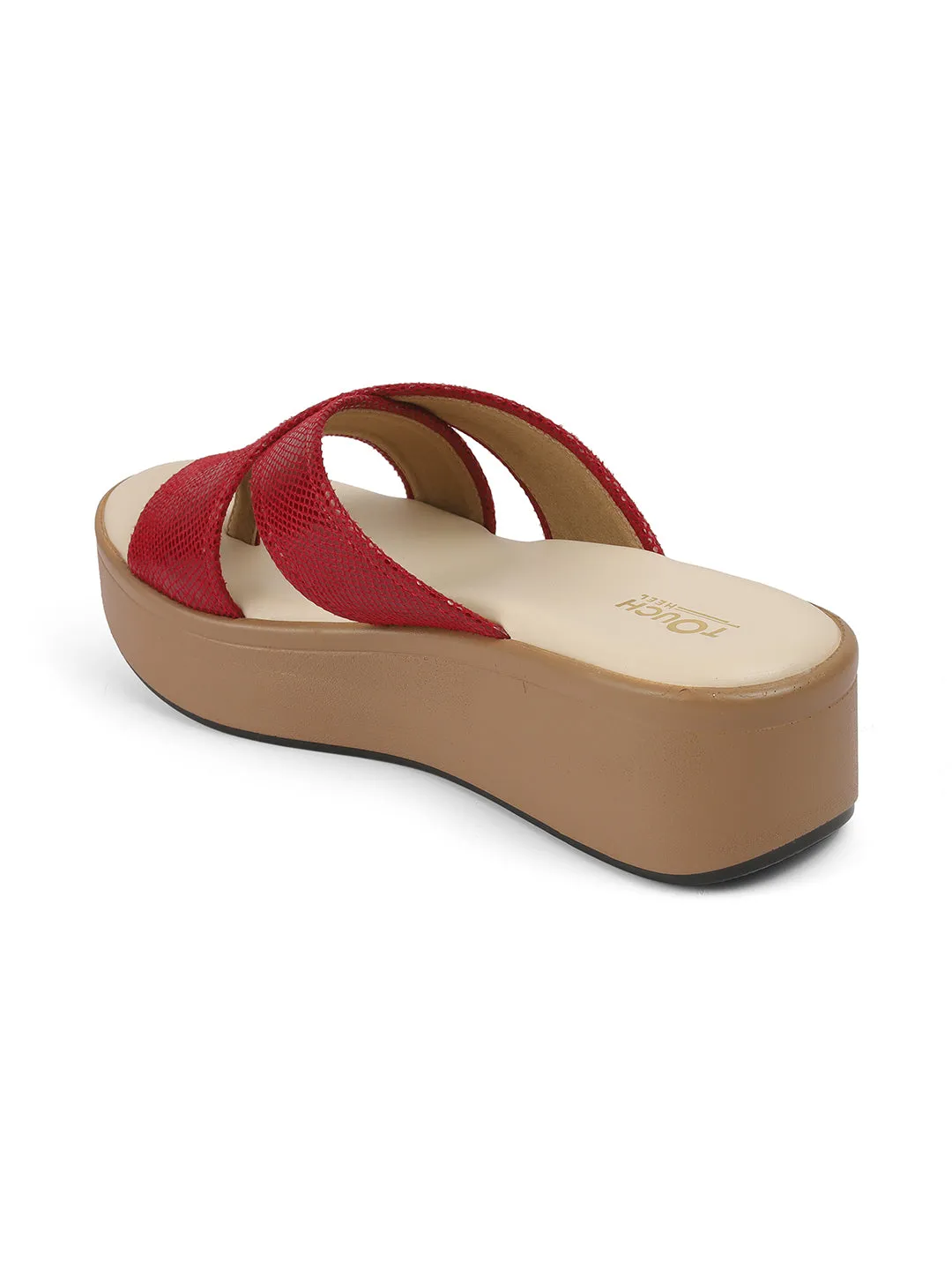 Women Beige Casual Cross Strap Round Toe Comfort