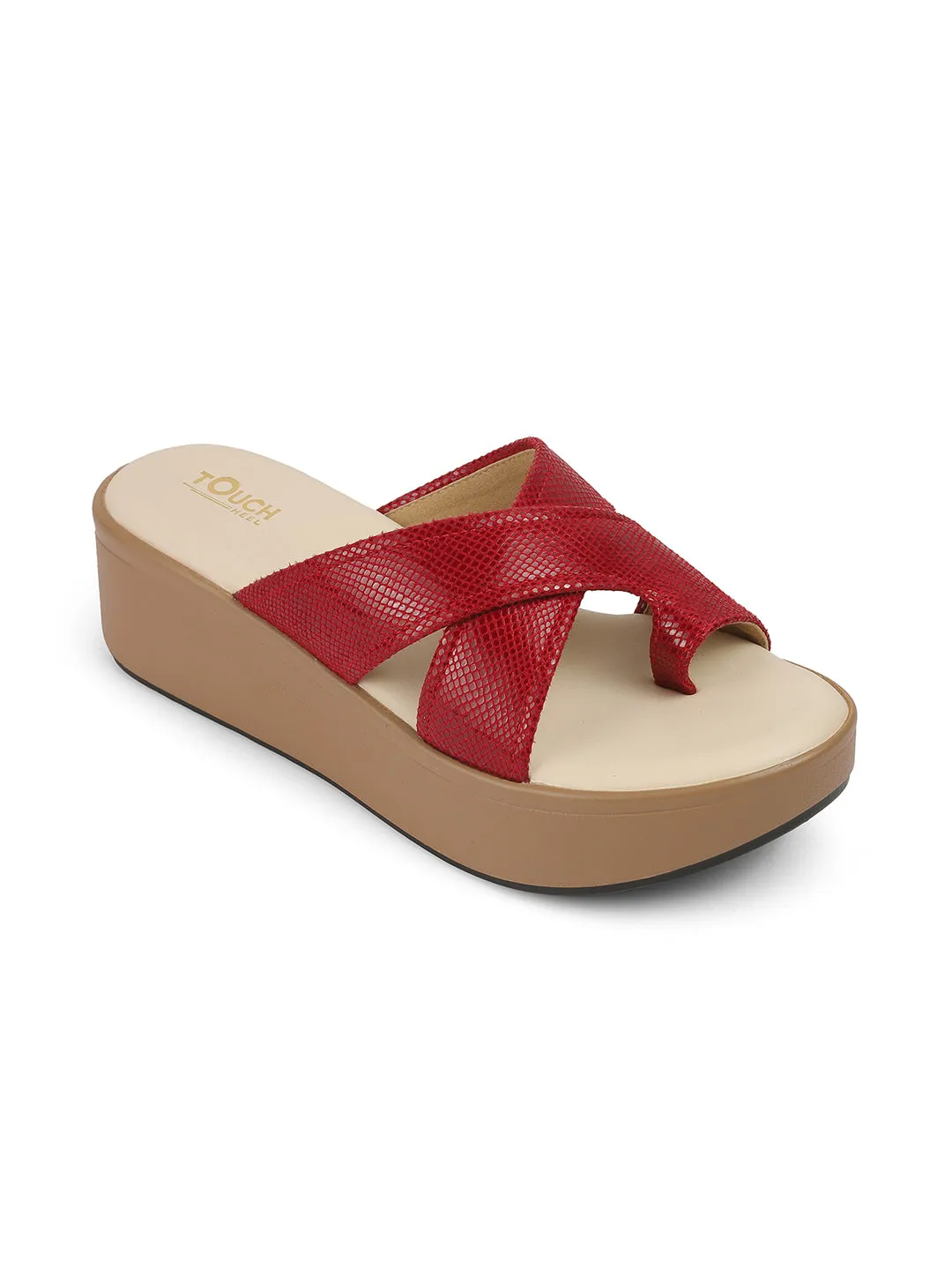 Women Beige Casual Cross Strap Round Toe Comfort