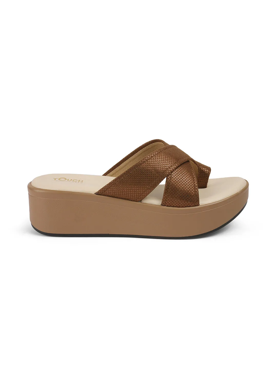 Women Beige Casual Cross Strap Round Toe Comfort