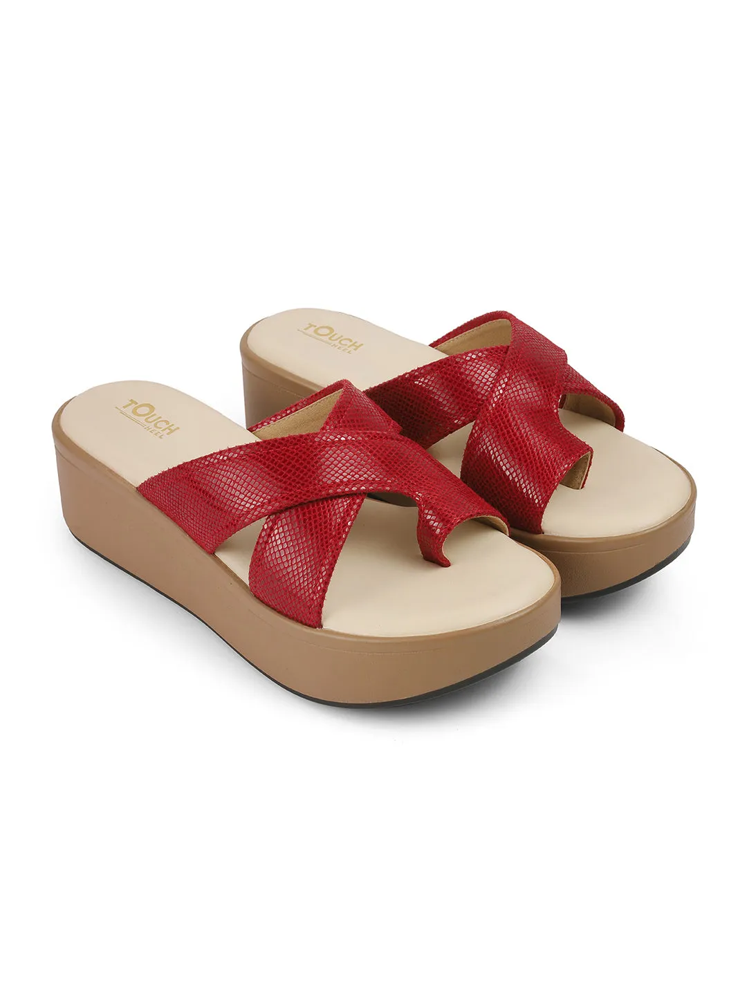 Women Beige Casual Cross Strap Round Toe Comfort