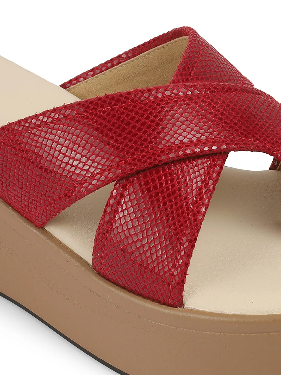 Women Beige Casual Cross Strap Round Toe Comfort