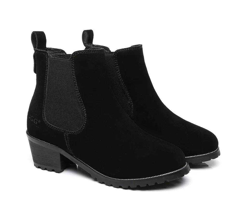 Women Heels Sheepskin Wool Block Heel Boots Sylvia