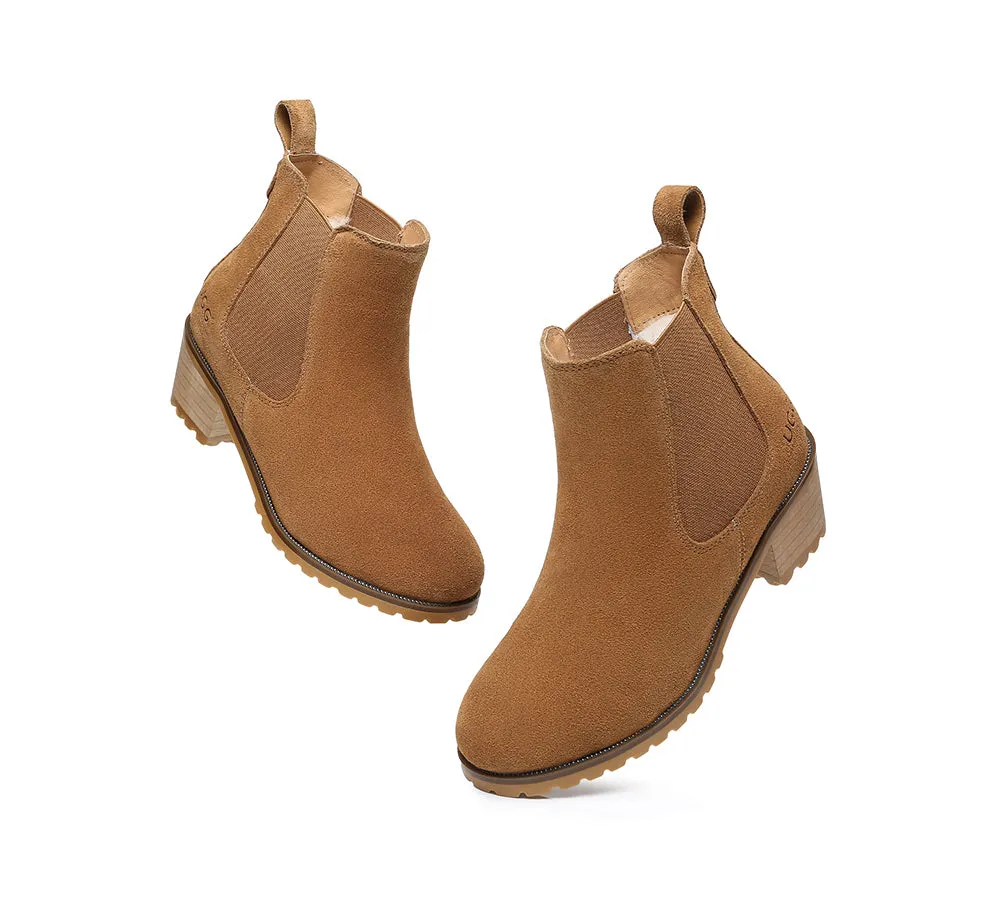 Women Heels Sheepskin Wool Block Heel Boots Sylvia
