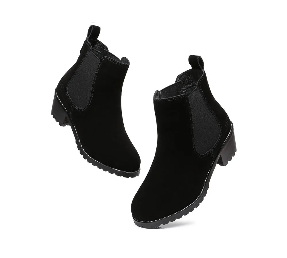 Women Heels Sheepskin Wool Block Heel Boots Sylvia