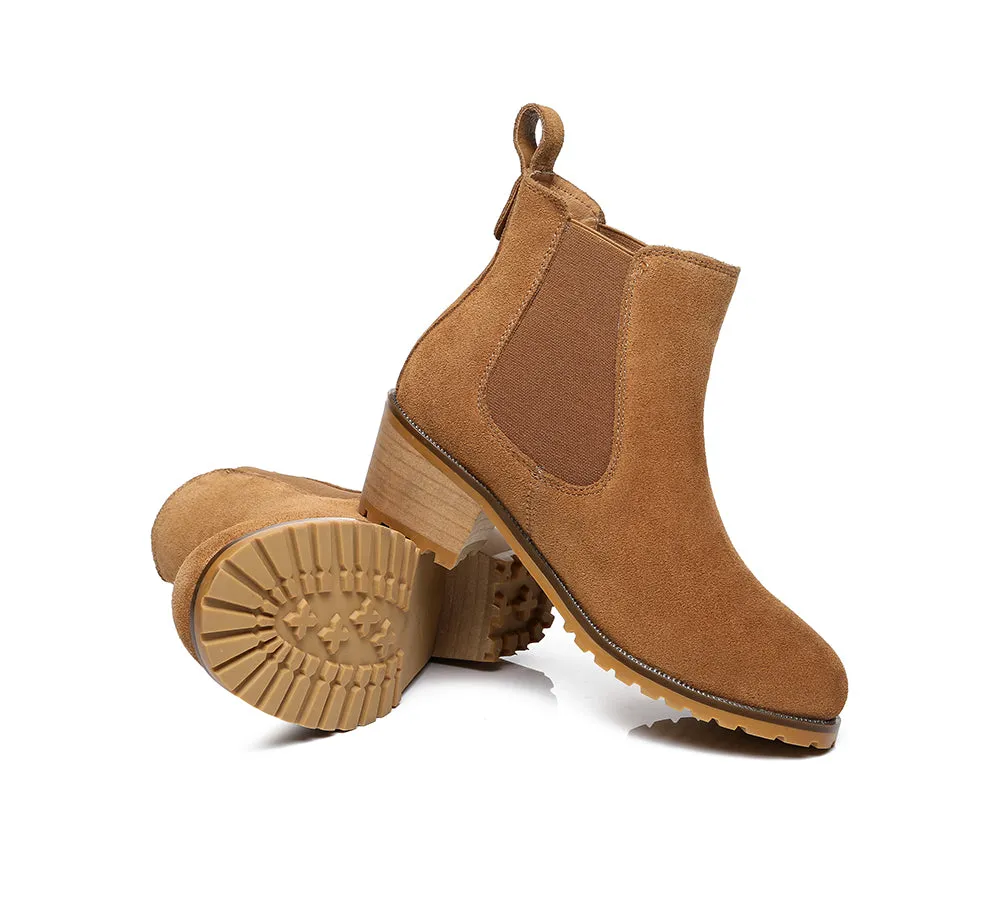Women Heels Sheepskin Wool Block Heel Boots Sylvia
