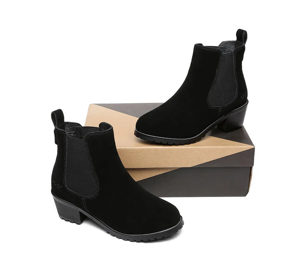 Women Heels Sheepskin Wool Block Heel Boots Sylvia
