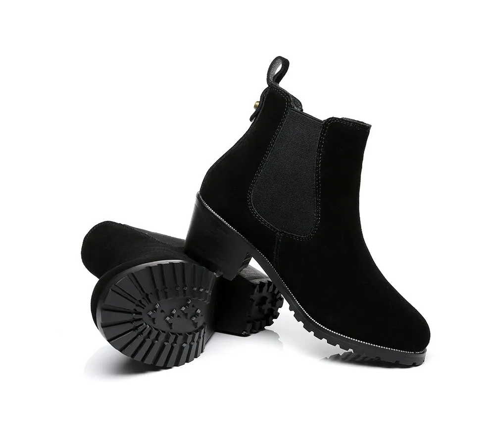 Women Heels Sheepskin Wool Block Heel Boots Sylvia