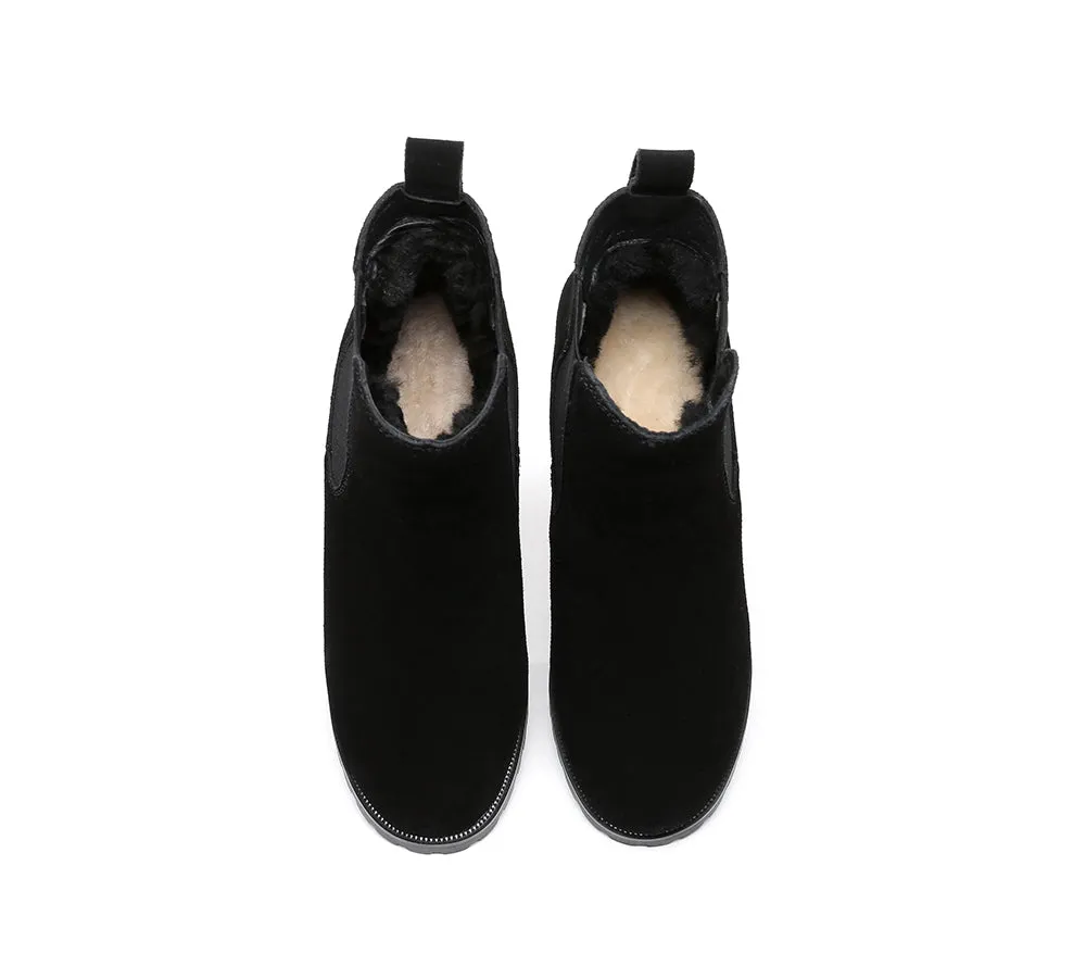 Women Heels Sheepskin Wool Block Heel Boots Sylvia