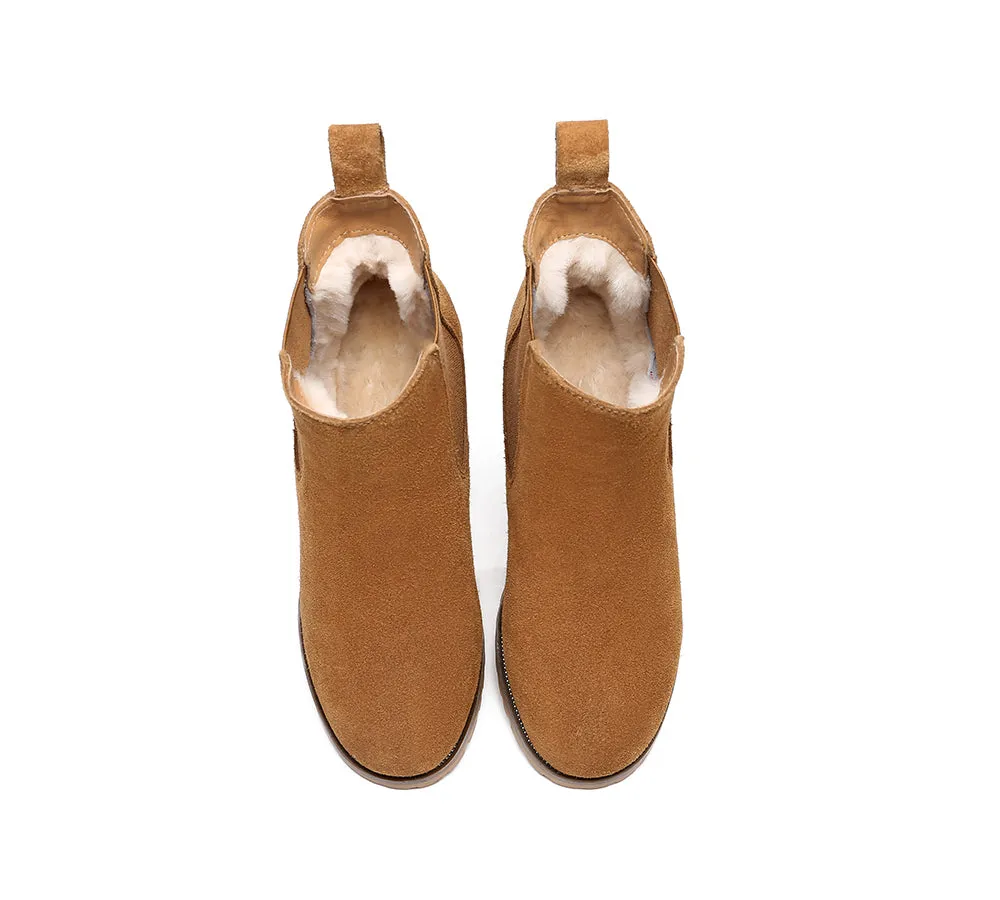 Women Heels Sheepskin Wool Block Heel Boots Sylvia