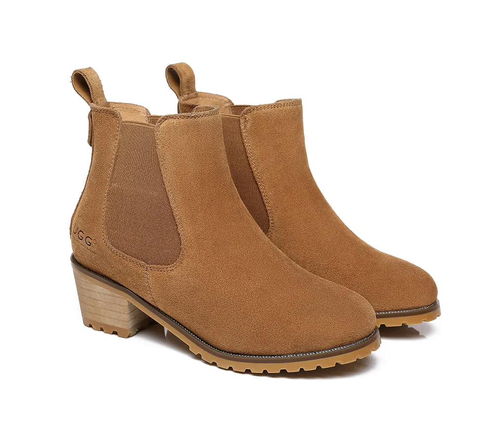 Women Heels Sheepskin Wool Block Heel Boots Sylvia
