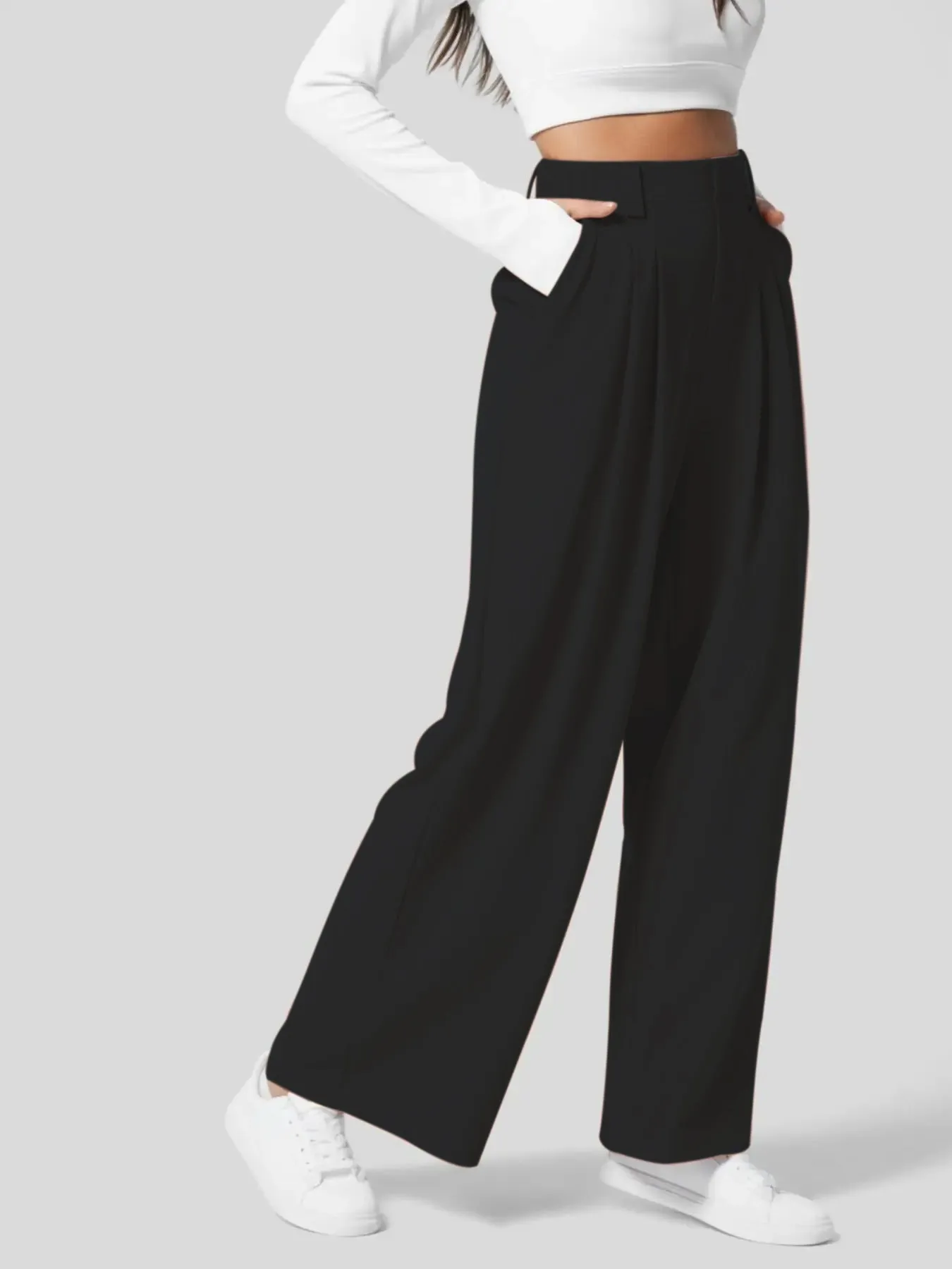Women's high-waisted wide-leg pants, casual slacks  S-240201-28