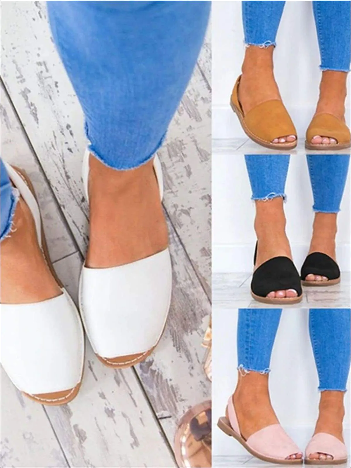 Women's Peep Toe Flat Casual Sandals With Back Strap By Liv and Mia