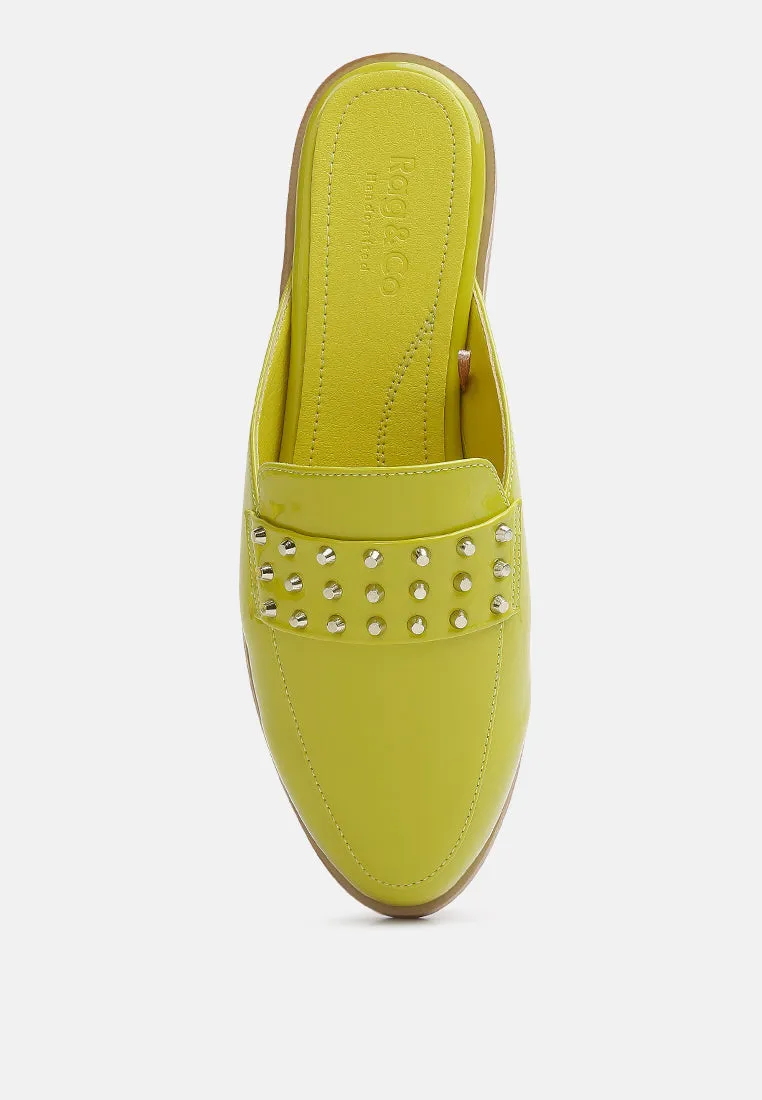 Yashta Patent Studded Flat Mules By Ruw