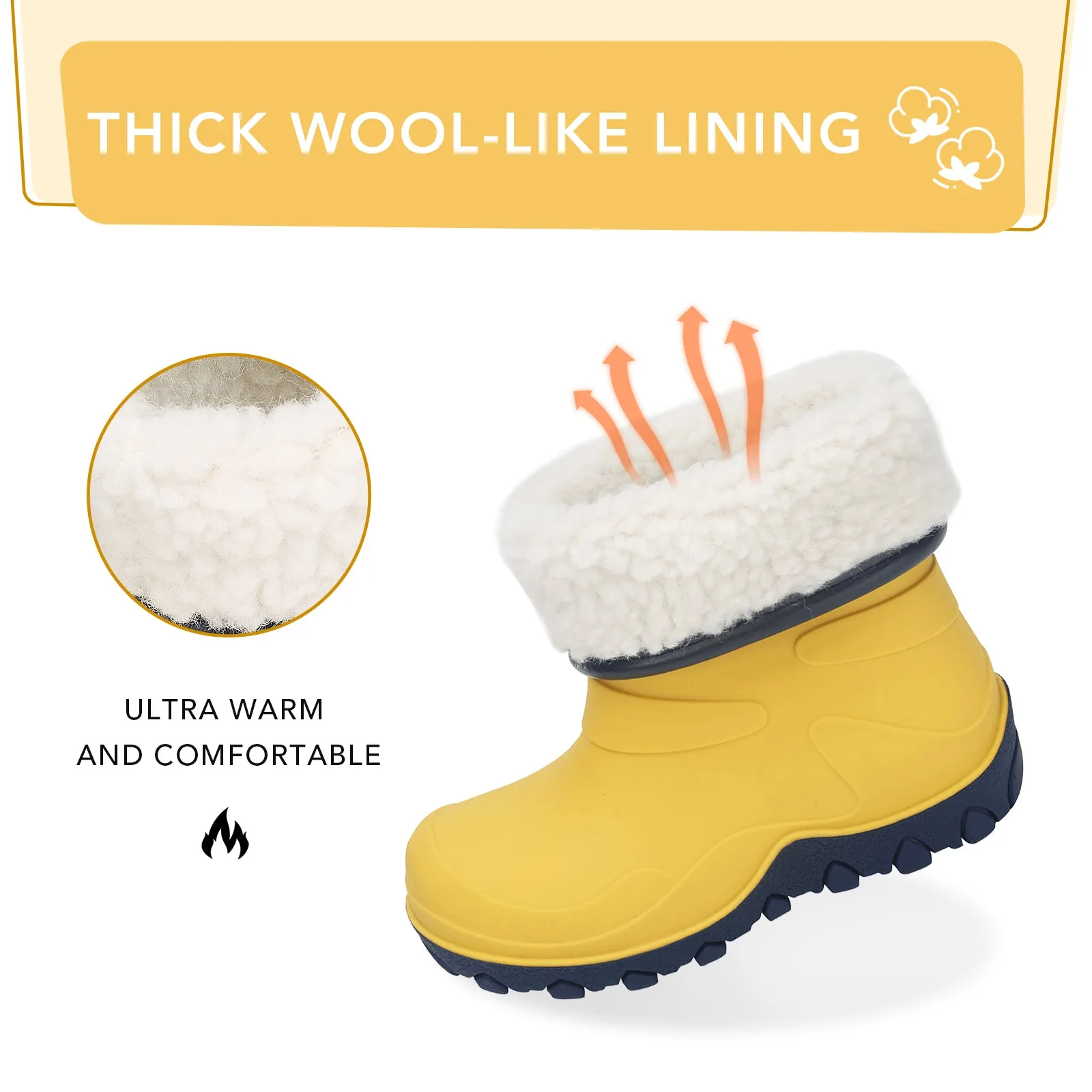 Yellow Insulated Winter Kids Rain Boots
