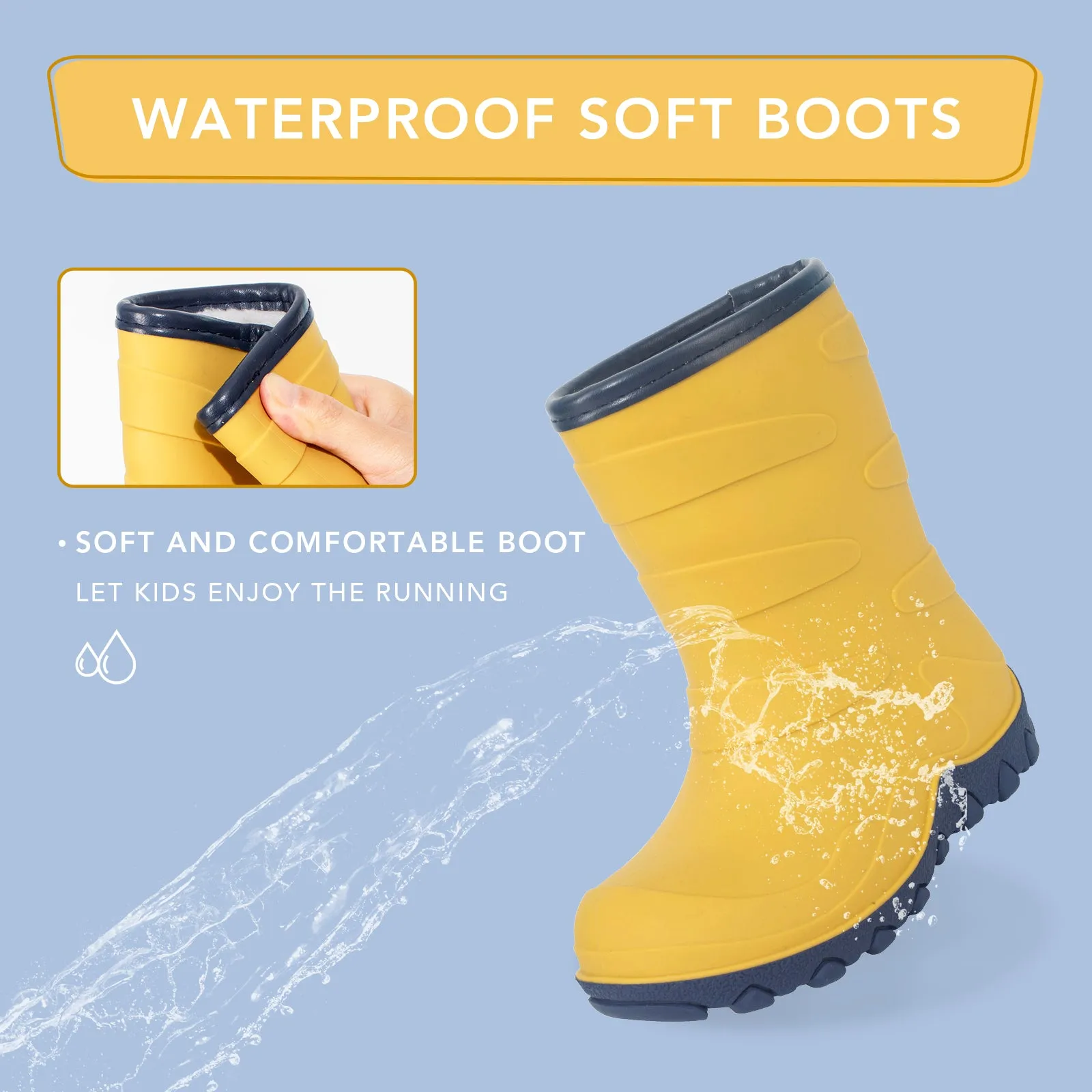 Yellow Insulated Winter Kids Rain Boots